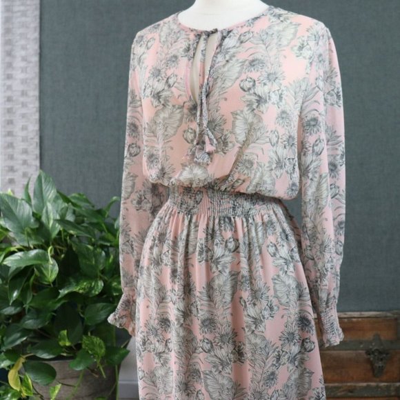 Misa Los Angeles Dress Womens M Smocked Blouson Pink Boho Chic Midi - Picture 13 of 16